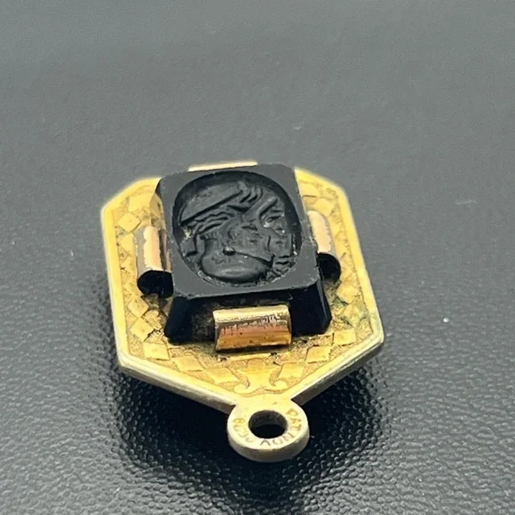 Victorian warrior carved intaglio cameo watch fob pendant for necklace vintage